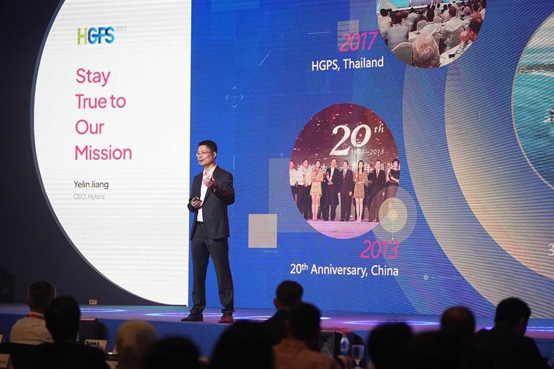Hytera CEO, Yelin Jiang, delivering a speech 